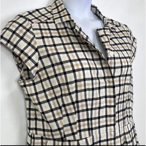 Pendleton Plaid Mini Dress Sz 12 (M/L) Womens Navy Blue Tan Short Sleeve Button - Picture 12 of 16